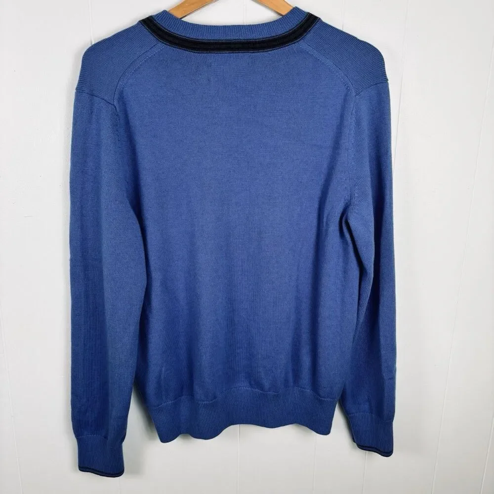 Banana Republic Mens Large Extra Fine Merino‎ Wool Blend V-Neck Sweater Blue